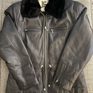 Black Leather Jacket with Fur Collar